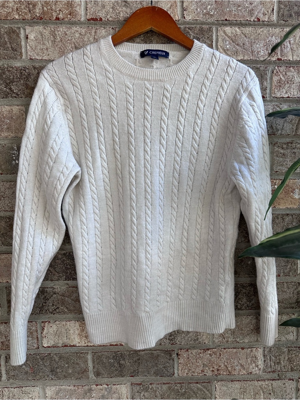 Daniel Cremieux Cream Merino Wool Cable Knit Crewneck Sweater Medium